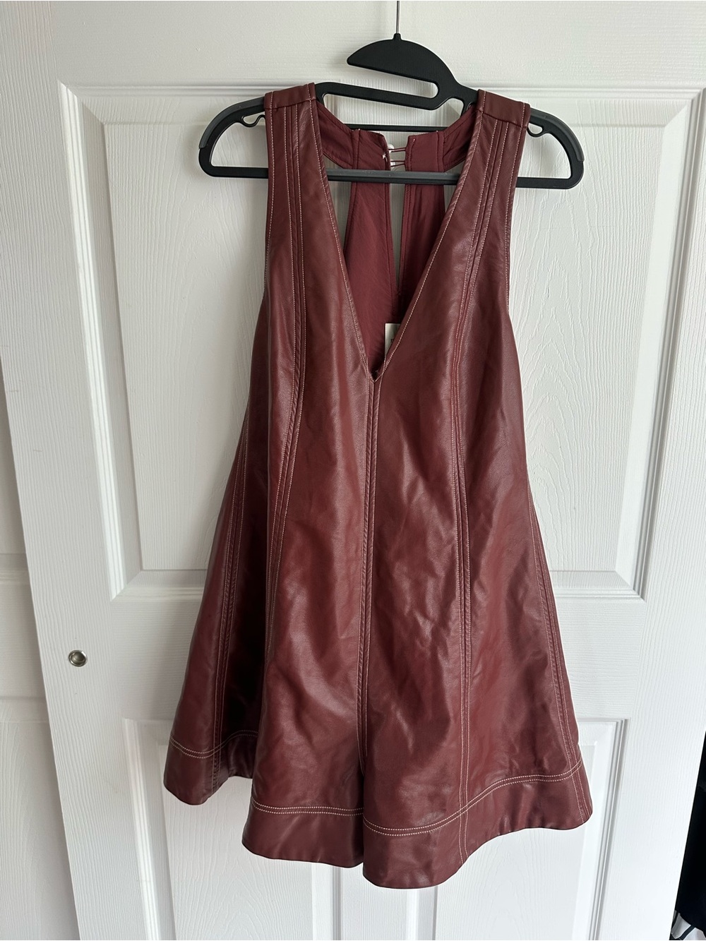 Anthropologie Sleeveless Faux Leather A-Line Jacket Jumpsuit - Wine Red